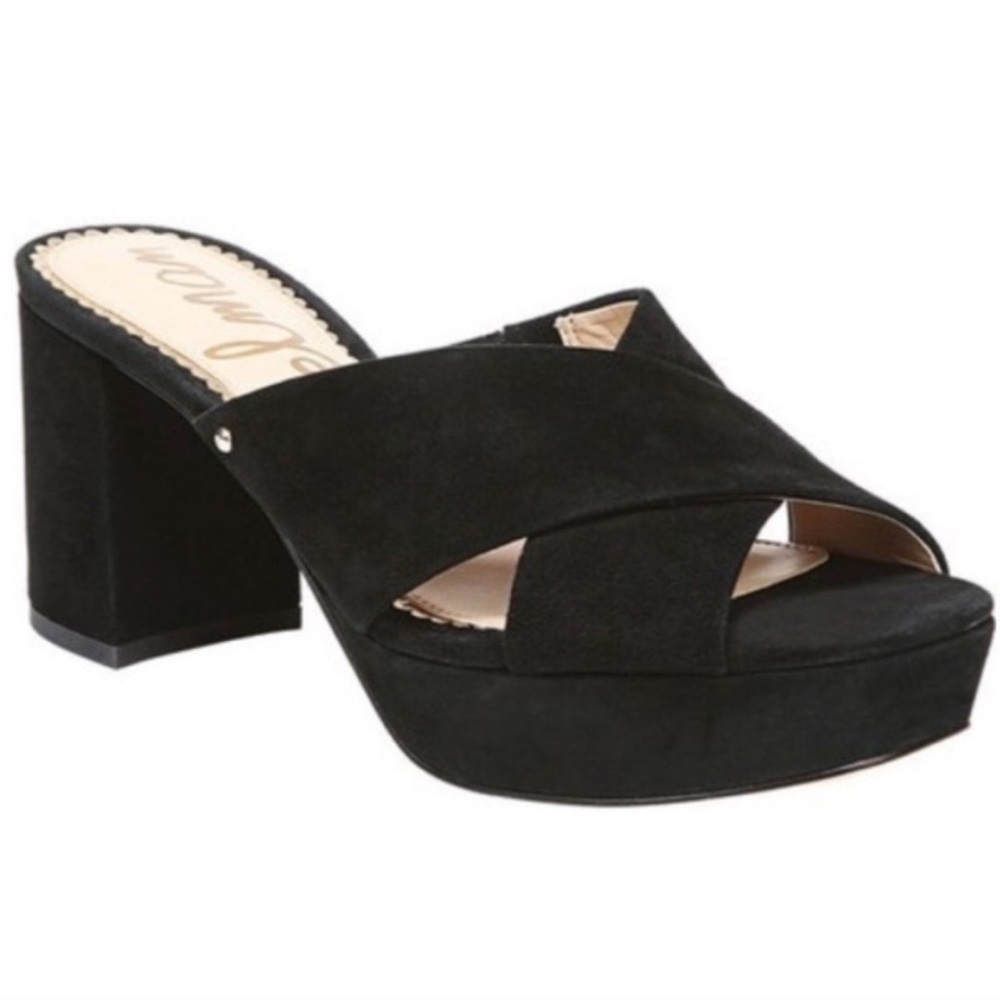 Sam Edelman | Black Jayne Chunky‎ Suede Mule Platform Heels 9